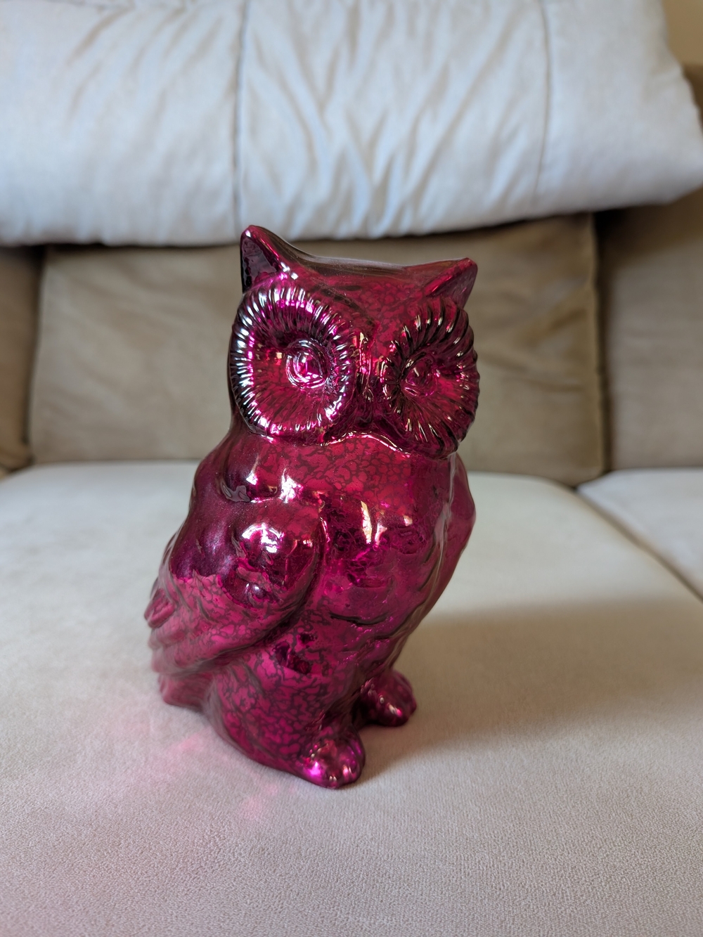 Pink Light Up Mercury Owl Decorative Sculpture - Home Art Accent